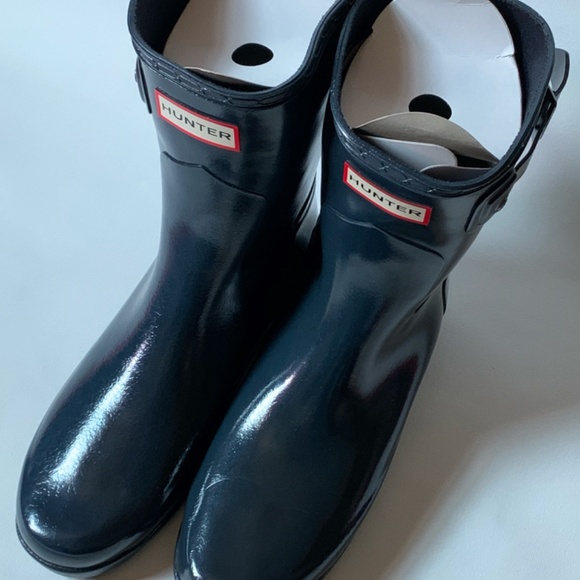 NEW RARE HUNTER Refined Short Gloss Rain Boots NAVY Size 7 - Picture 4 of 16